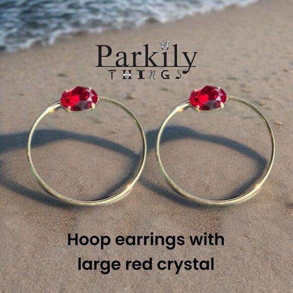 Handcrafted earrings with red Swarovski crystal - Picture 1 of 6